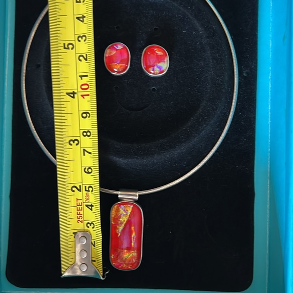 Jewelry Set! Handmade Hot Pink and Orange Glass Handmade Earring Necklace Set - Picture 3 of 3